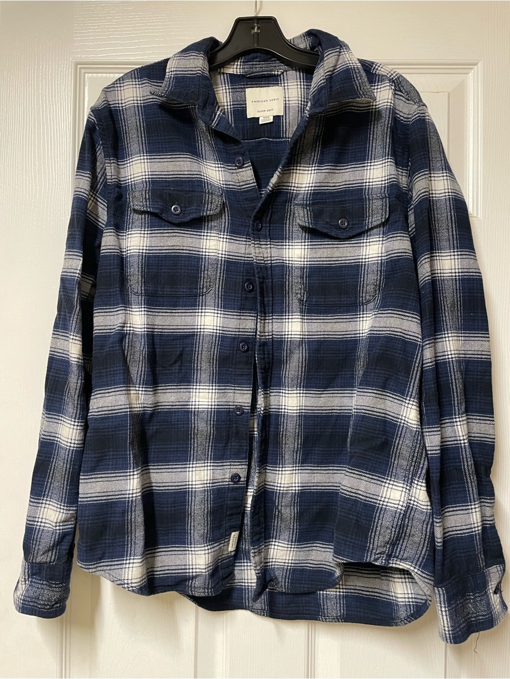 American Eagle Blue & White Plaid Button-Up Shirt